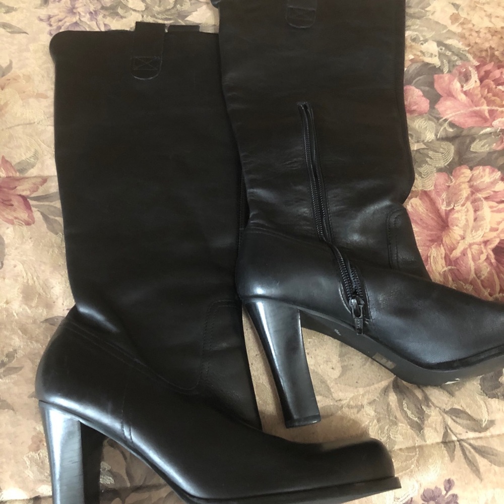 Black Leather Knee High Boots